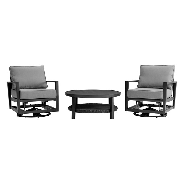 Armen Living Grand 3 Piece Black Aluminum Outdoor Seating Set with Dark Gray Cushions 840254333086 - main